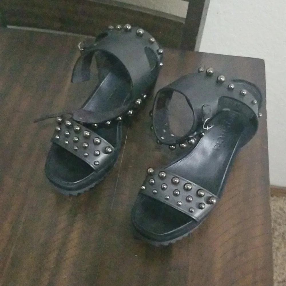 Pedro Garcia Black Studded Platform Sandals